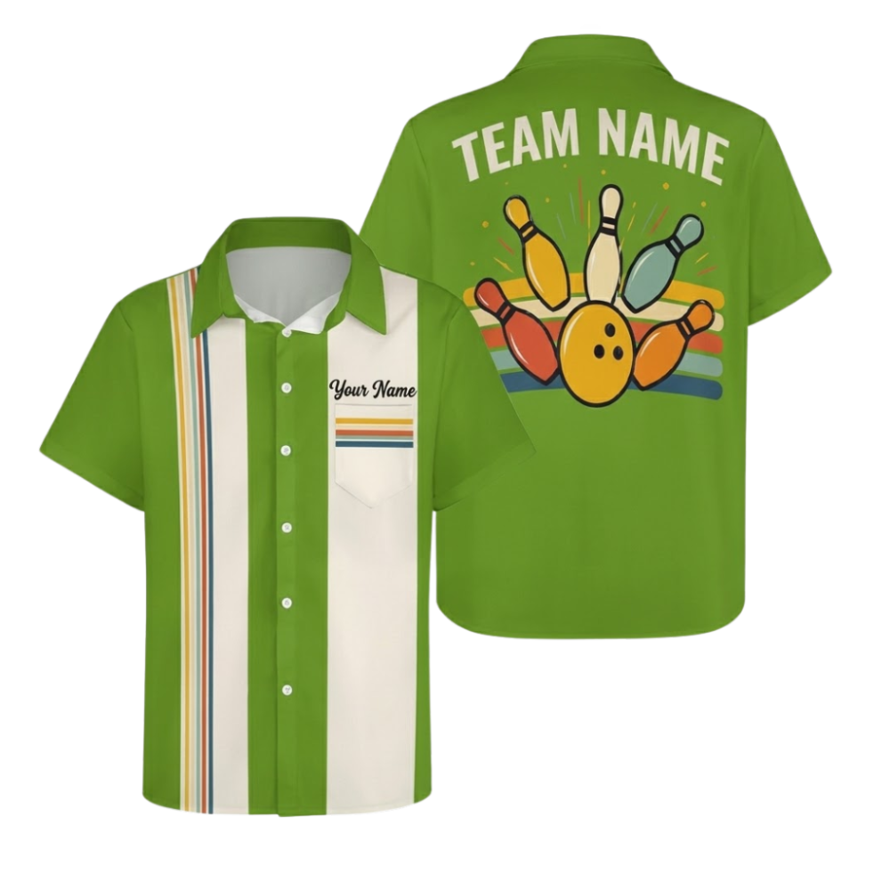 Custom Retro Hawaiian Bowling Shirt For Men Beige And Blue, Custom Retro Bowling Team Shirts BE0273