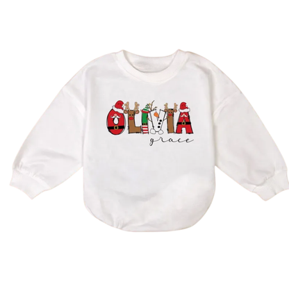 Custom Name Christmas Baby Romper Sweatshirt, Personalised Christmas Baby Romper BB0011