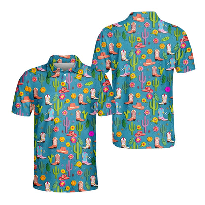 Cactus Western Golf Polo Shirt For Mens, Western Golf Shirts GE0254
