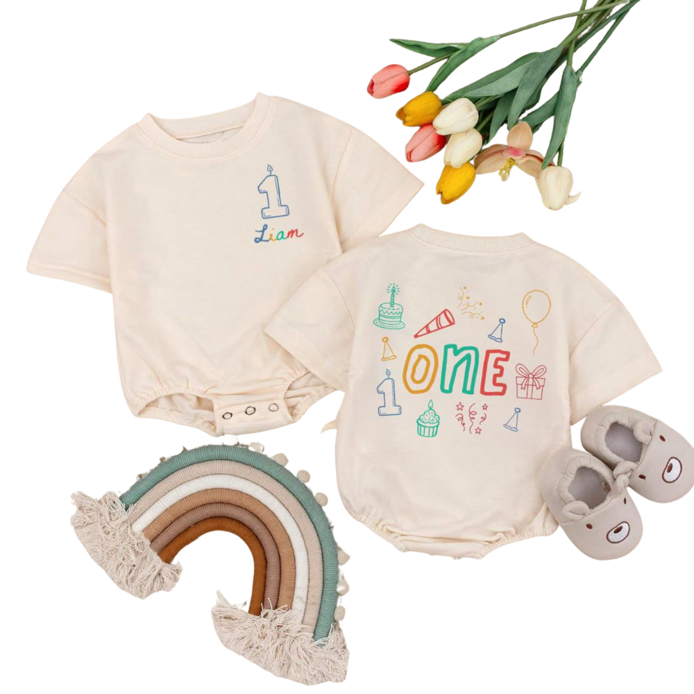 Personalized I Am One Baby Romper Sweatshirt, First Birthday Baby Romper Sweatshirt BB0095