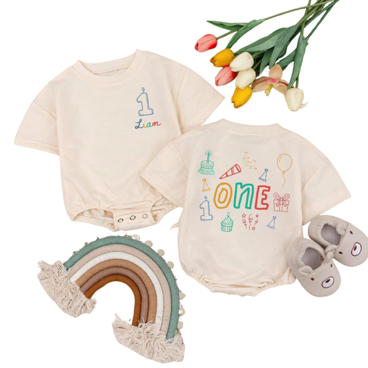 Personalized I Am One Baby Romper Sweatshirt, First Birthday Baby Romper Sweatshirt BB0095