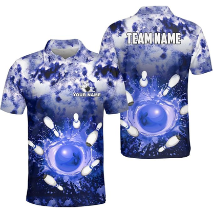 Custom Team Purple Splash Bowling Polo Shirt For Mens, Custom Bowling Shirt BZ0788