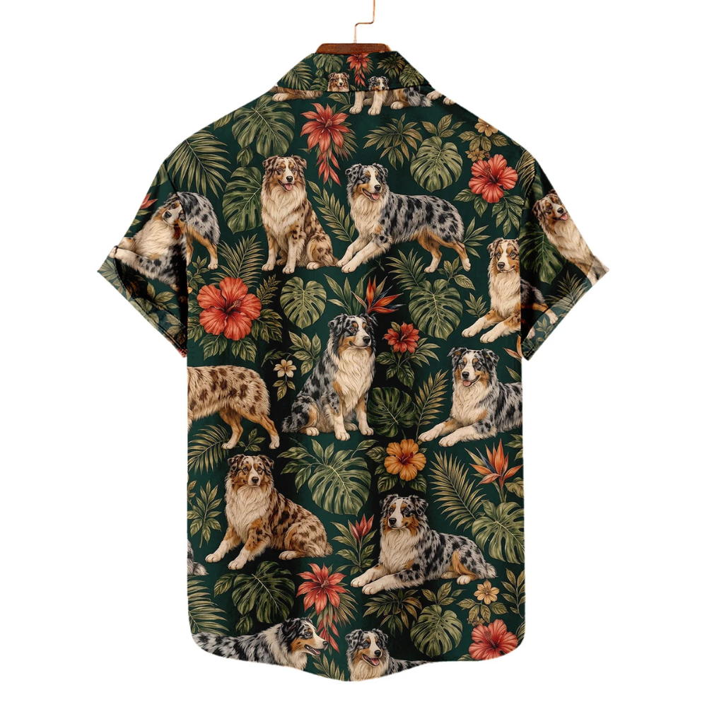 Australian Shepherd Tropical Hawaiian Shirt Men Women, Aussie Shepherd Hawaiian Shirt HE0690