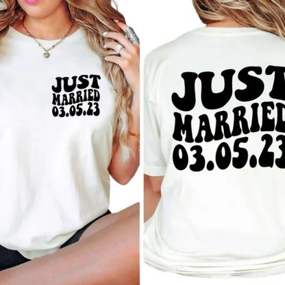 Just Married Personalized Bride And Groom Matching T Shirts, Custom Wedding Date Matching Couple Shirts ET0814