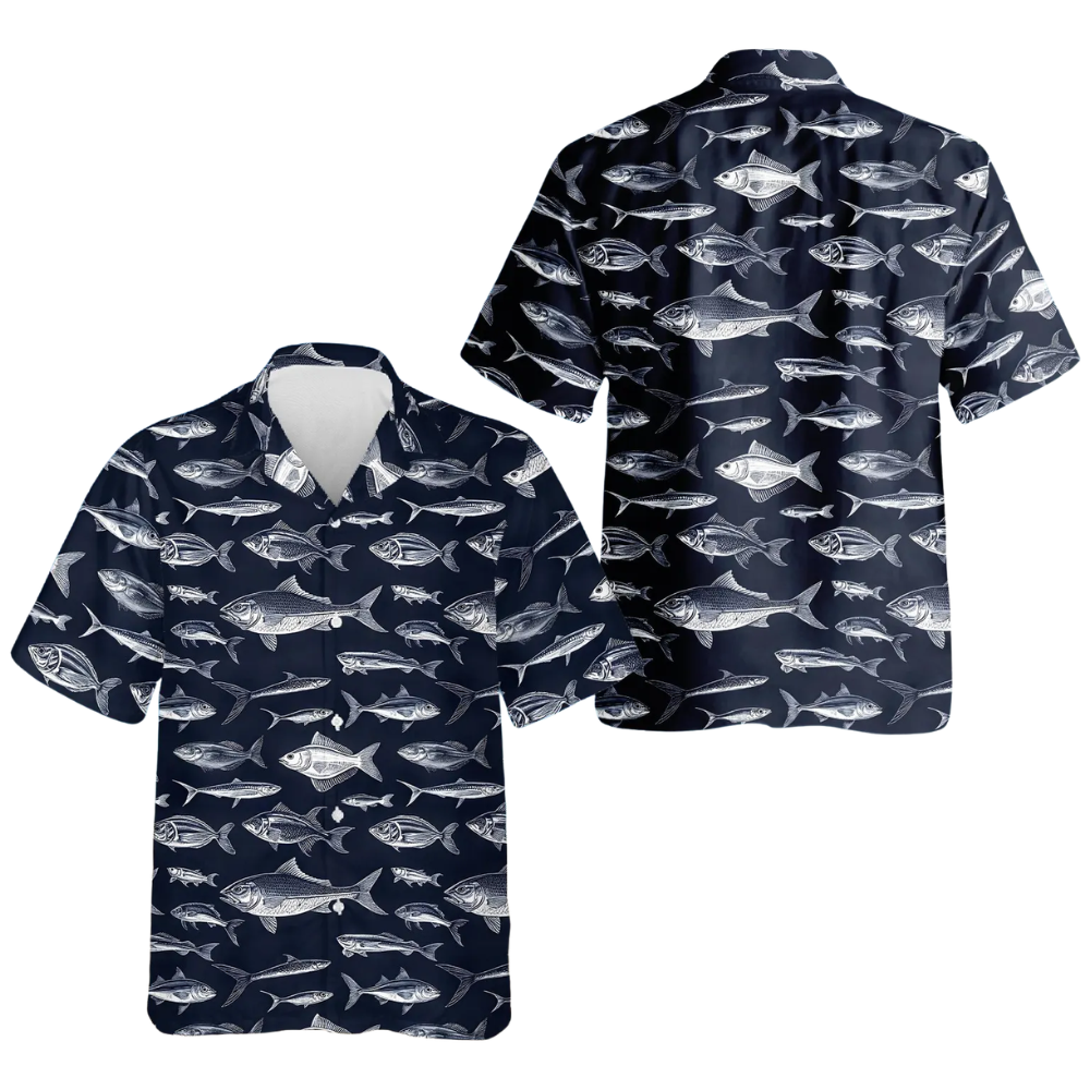 Men's Blue Fish Hawaiian Shirt, Fishing Lover Hawaiian Shirts HE0666