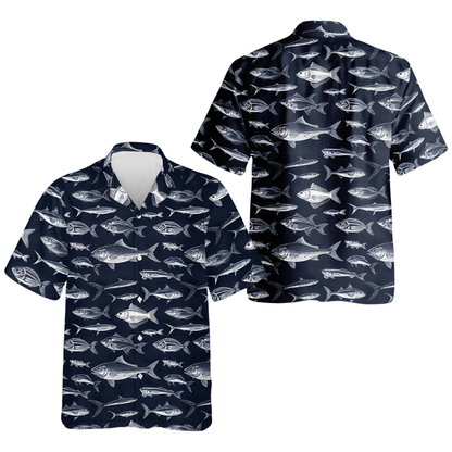 Men's Blue Fish Hawaiian Shirt, Fishing Lover Hawaiian Shirts HE0666