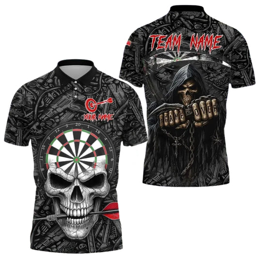 Game Over Custom Skull Dart Polo Shirt Men, Custom Skull Darts Team Shirts DE0006