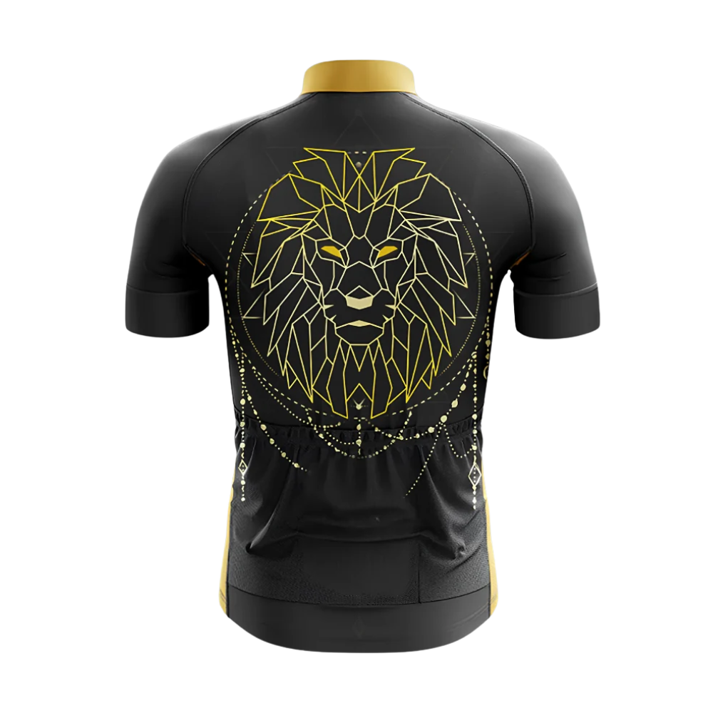 Geometric Lion Cycling Short Sleeve Jersey For Men, Lion Black And Yellow Cycling Jersey CG0878