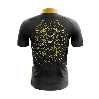 Geometric Lion Cycling Short Sleeve Jersey For Men, Lion Black And Yellow Cycling Jersey CG0878