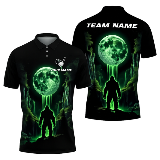 Custom Neon Green Bigfoot Golf Polo Shirt Mens, Custom Sasquatch Bigfoot Golf Team Shirts GZ0293