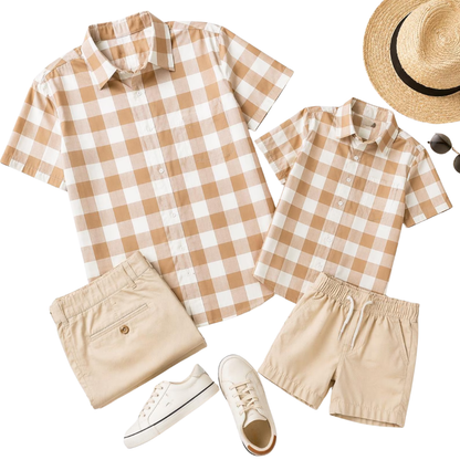 Checkered Father And Child Matching Hawaiian Shirt, Checker Hawaiian Shirts For Family ET1099