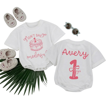 Personalized Isn’t She Onederful Baby T Shirt Romper, Custom Cake First Birthday Baby Romper BB0271