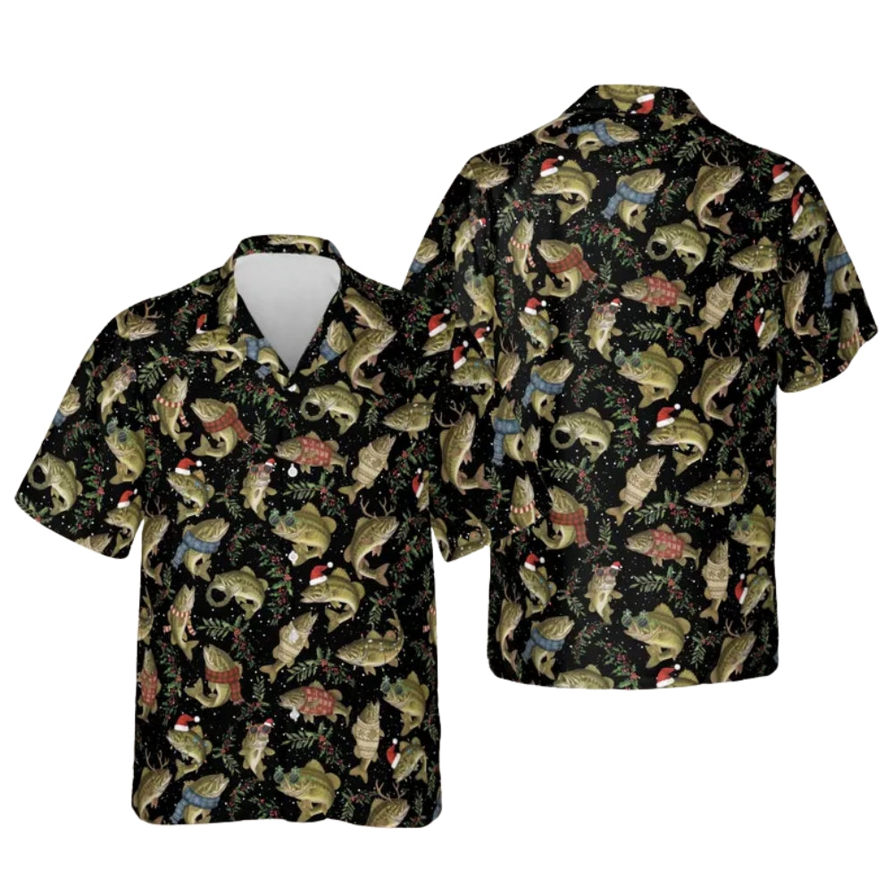 Xmas Bass Fishing Hawaiian Shirt For Mens, Christmas Fishing Shirts ET0031