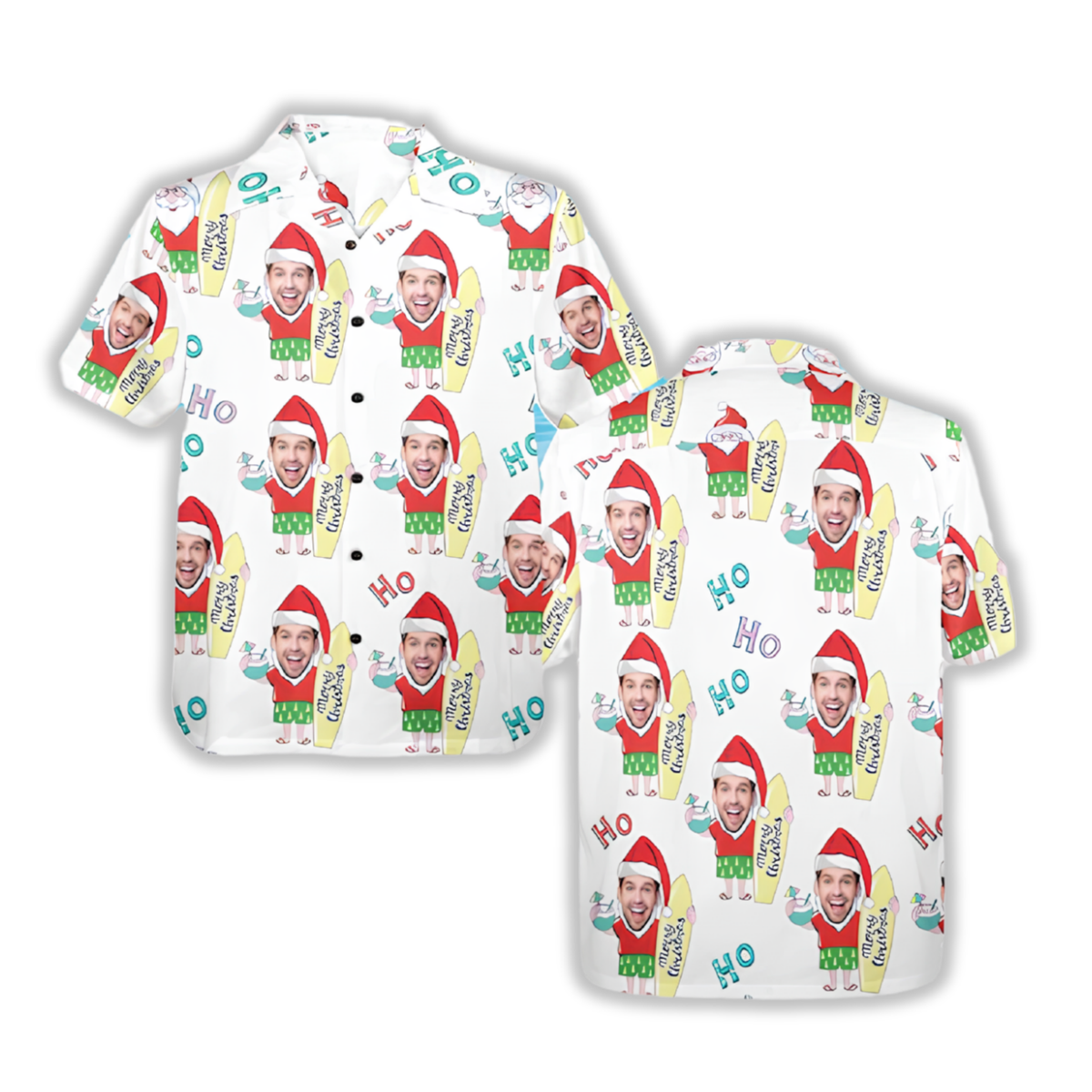 Custom Funny Face Beach Christmas Hawaiian Shirt, Custom Christmas Tropical Hawaiian Shirt HE0835