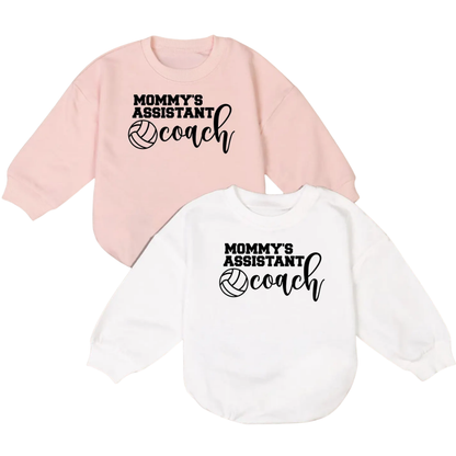 Mom's Assistant Volleyball Coach Baby Romper Sweatshirt, Baby Volleyball Romper Sweatshirt BB0695