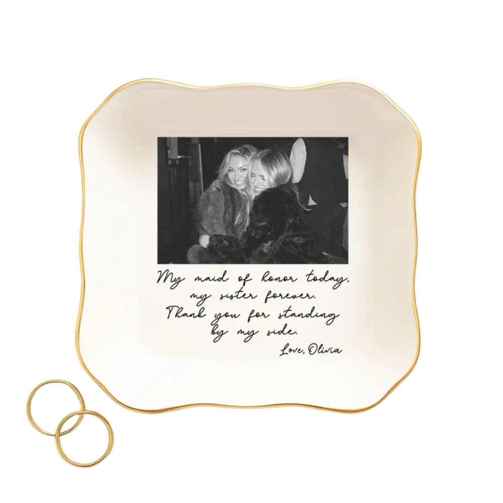 Custom Photo Maid of Honor Jewelry Dish for Sister, Personalized Sister Maid of Honor Jewelry Dish from Bride WD0039