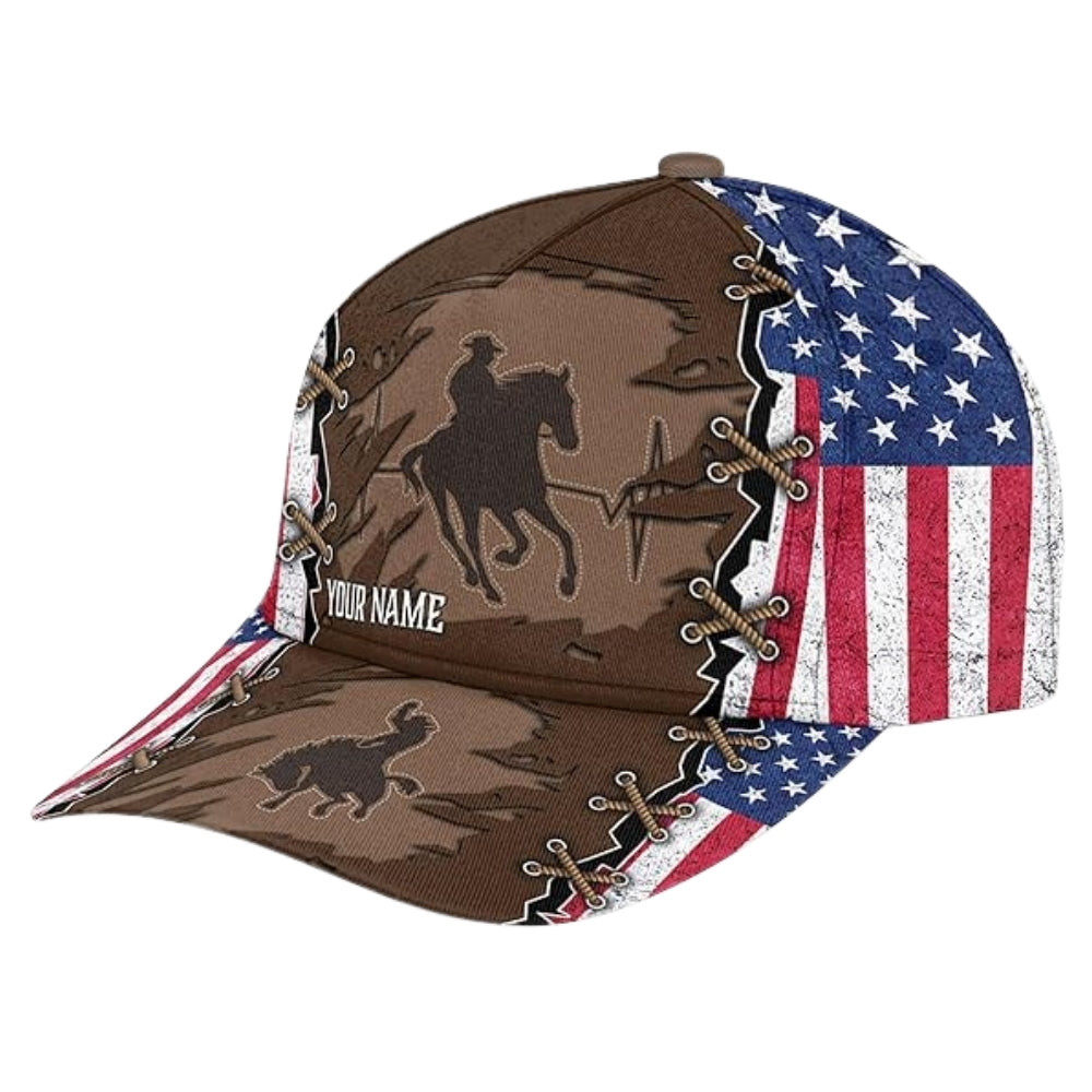Custom Horse Riding USA Flag 3D Baseball Cap, Custom Horse Racing Caps Hats CP0193