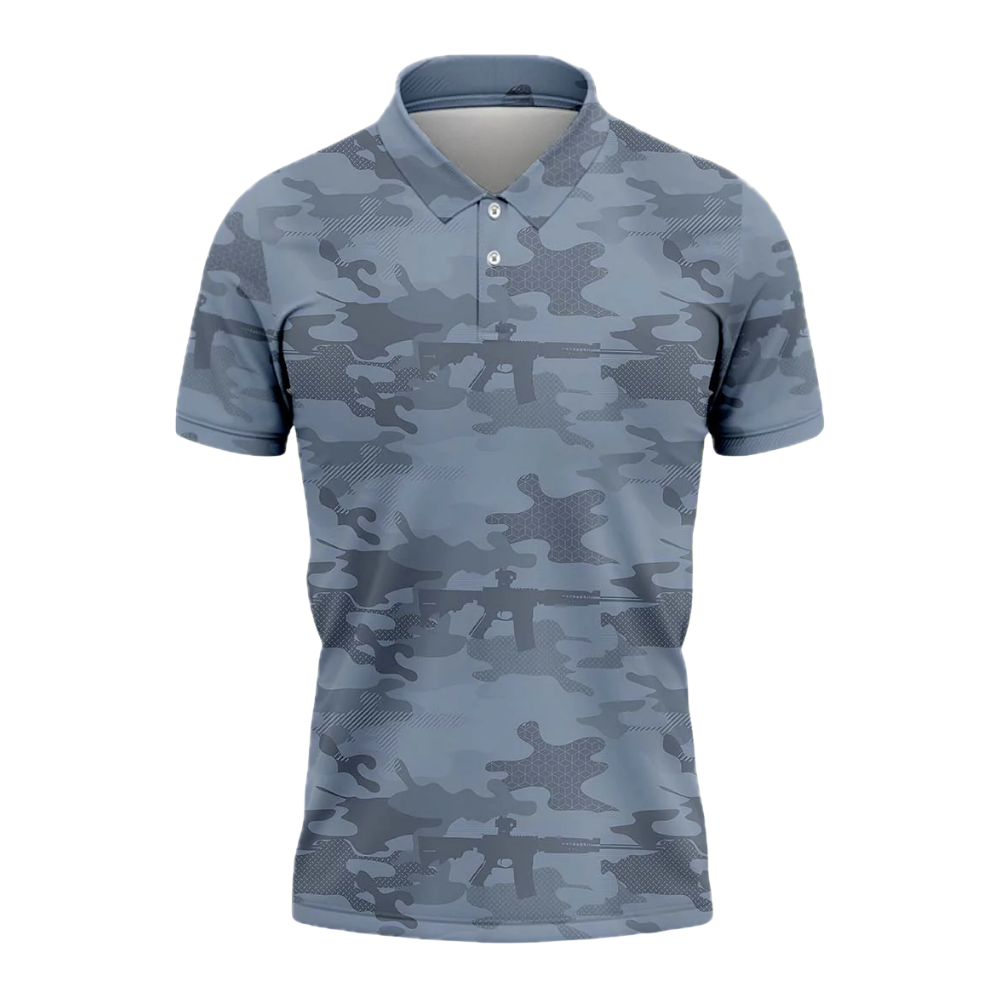 Camo Blue Golf Mens Polo Shirt, Camo Golf Shirts GZ0321