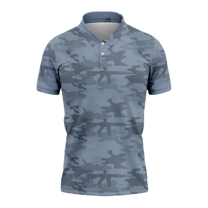 Camo Blue Golf Mens Polo Shirt, Camo Golf Shirts GZ0321