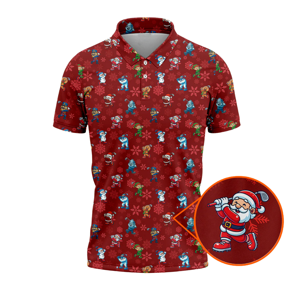Christmas Character Red Golf Polo Shirt For Men, Christmas Golf Shirt GZ0337