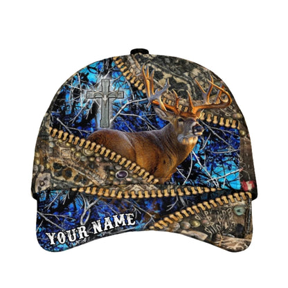 Custom Deer Cross Zipper 3D Printed Baseball Cap, Custom Deer Hunting Cap Hat CP0444