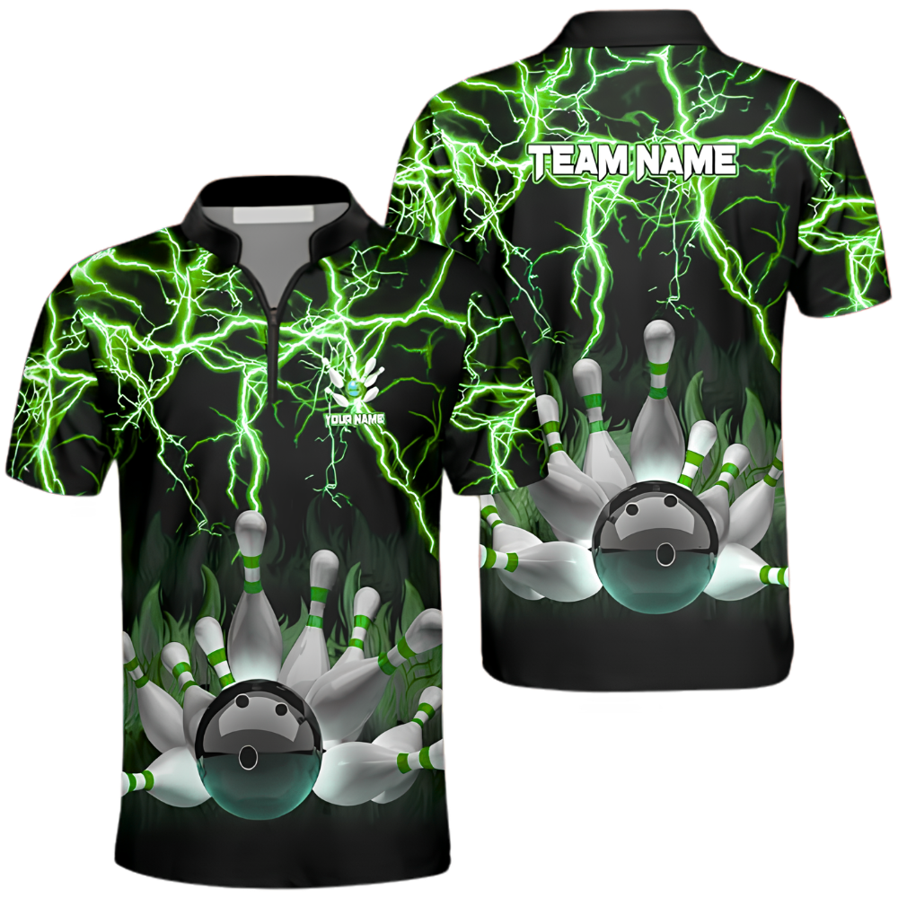 Custom Cyan Thunder Lightning Bowling Jersey Mens, Custom Team Thunder Bowling Shirts BZ0571