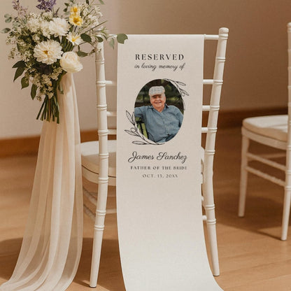 Reserved In Loving Memory Of Custom Photo Fabric Wedding Sign, Personalized Wedding Memory Chair Sign WD0252