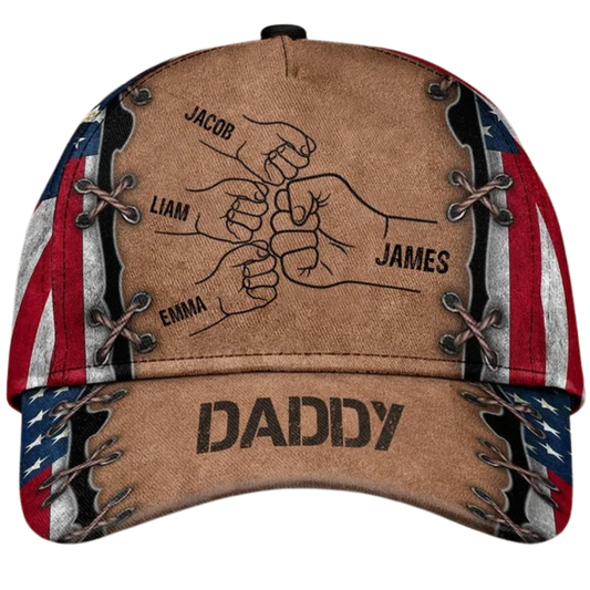 USA Flag Custom Fist Bump Kid Names Baseball Cap, Custom 3D Printed Caps Hats For Father's Day CP0521