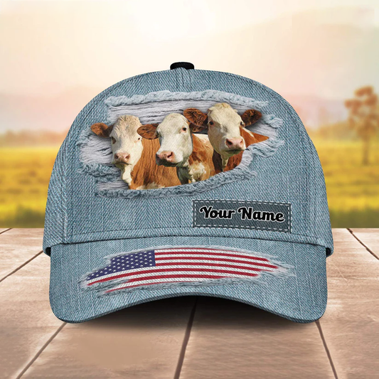 Simmental Jeans Pattern Customized Name Cap CA0107