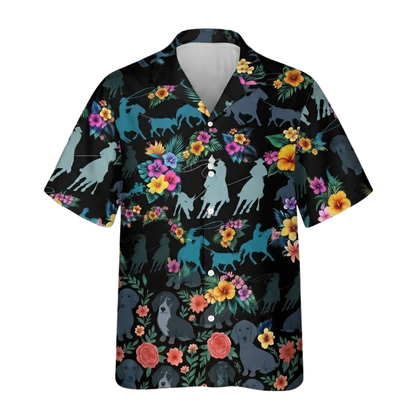 Team Roping Tropical Hawaiian Shirt For Men, Team Ropping Hawaiian Shirts HE0575