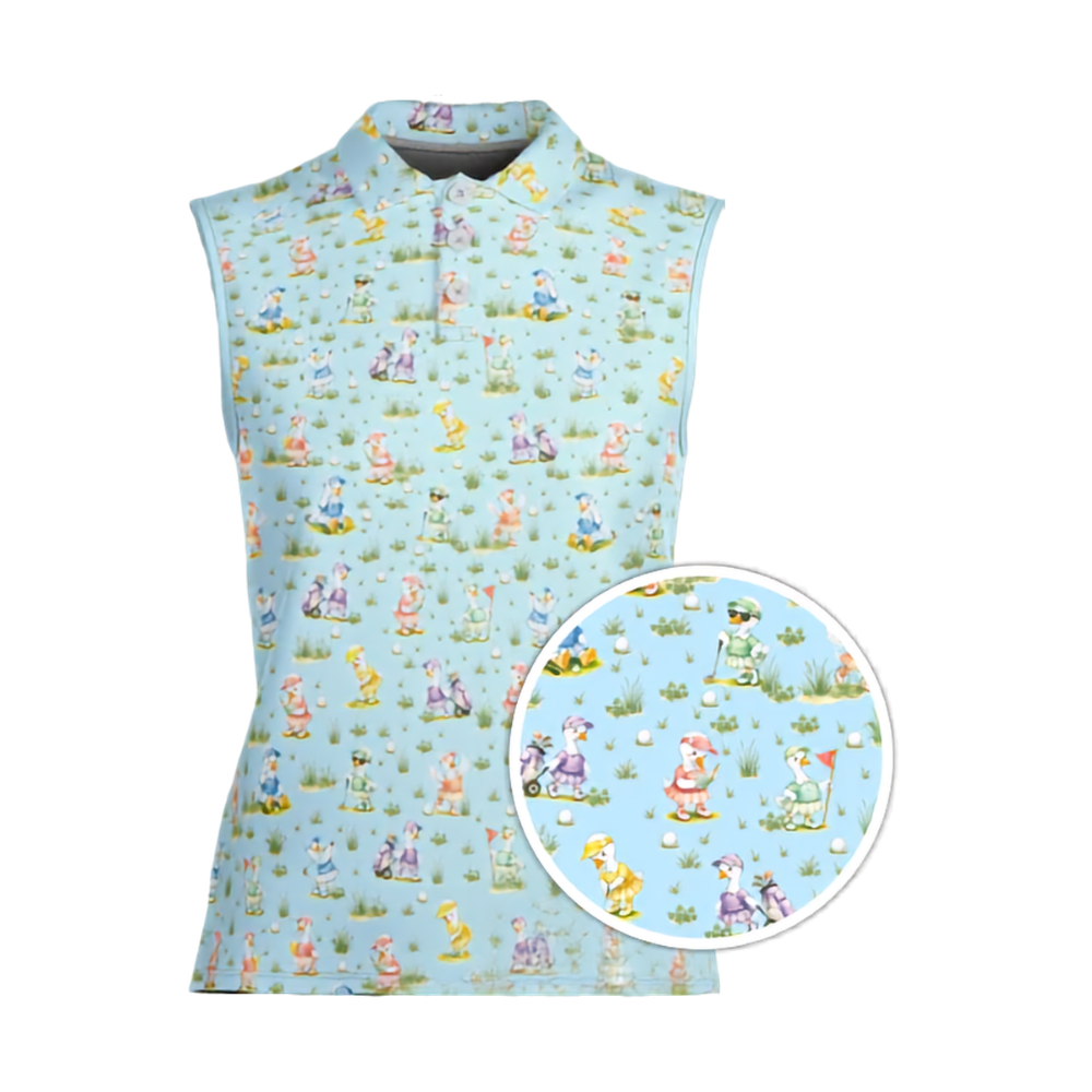 Pink Silly Goose Sleeveless Golf Shirts For Ladies, Women's Funny Goose Golf Shirts GE0472