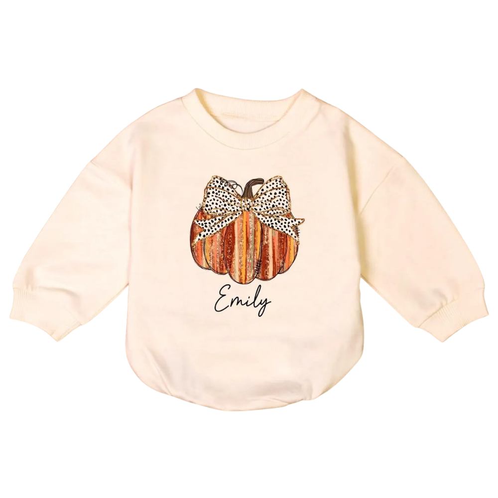 Custom Name Pumpkin Baby Romper Sweatshirt, Personalized Fall Thanksgiving Baby Romper Sweatshirt BB0017