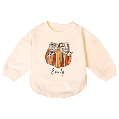 Custom Name Pumpkin Baby Romper Sweatshirt, Personalized Fall Thanksgiving Baby Romper Sweatshirt BB0017