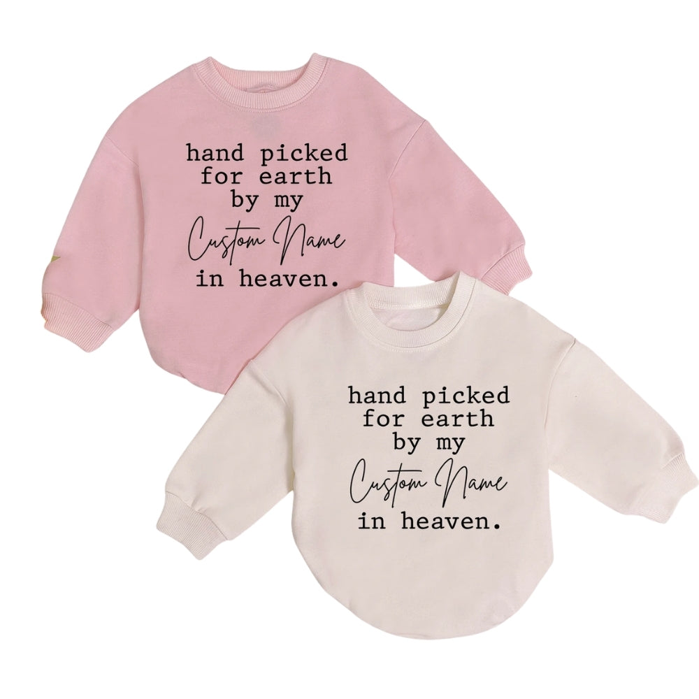 Hand Picked For Earth By My Custom Name In Heaven Baby Romper Sweatshirt, Memorial Baby Romper Sweatshirt BB0186