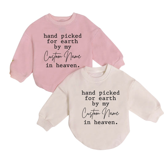 Hand Picked For Earth By My Custom Name In Heaven Baby Romper Sweatshirt, Memorial Baby Romper Sweatshirt BB0186
