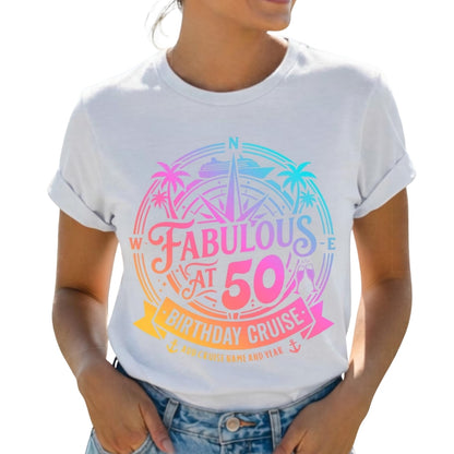 Fabulous At 50 Birthday Cruise Custom Matching Family T Shirts, Personalized 50th Birthday Cruise Shirts For Family ET0385