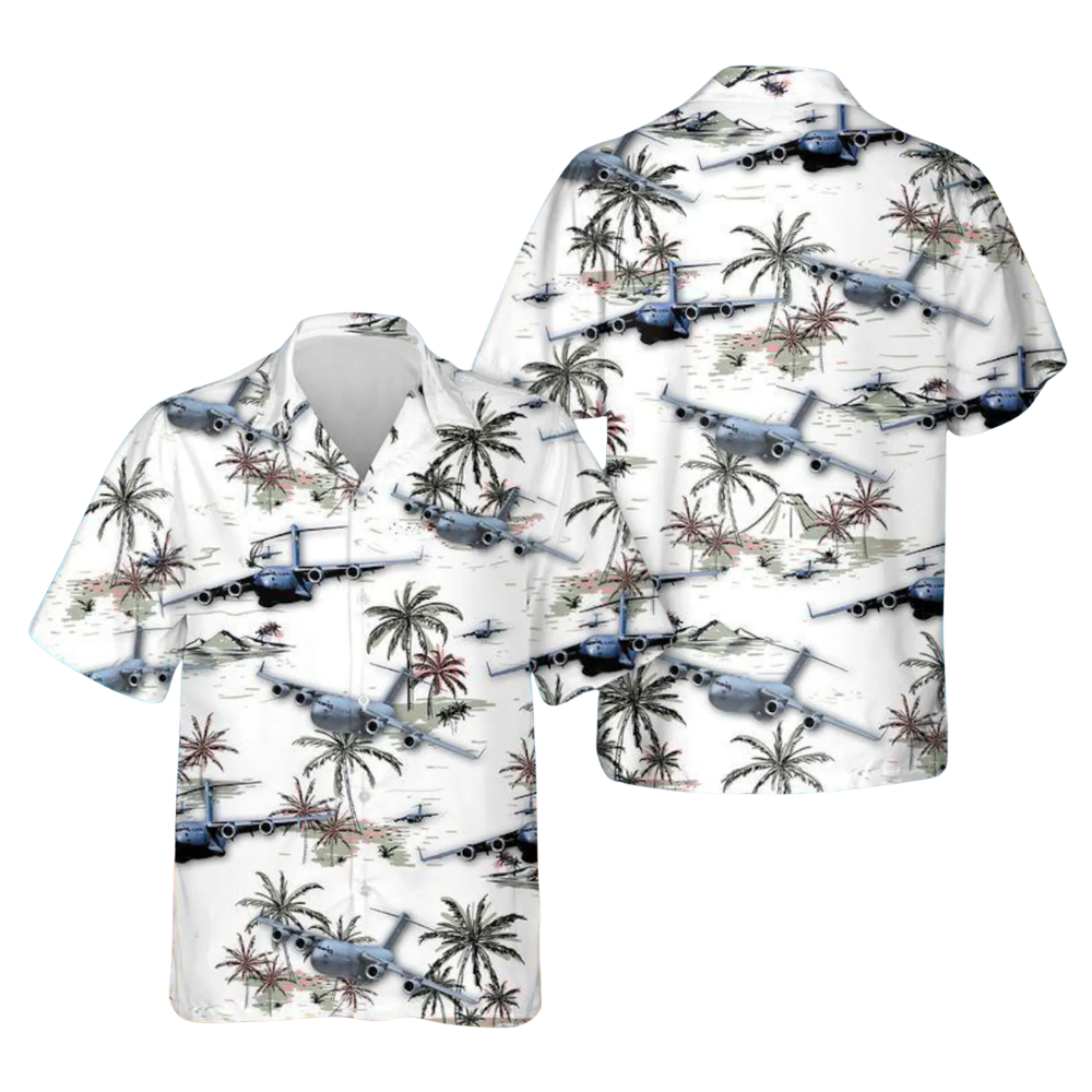 C-17 Airplane Men's Tropical Hawaiian Shirt, C-17 Globemaster III Hawaiian Shirts HE0261