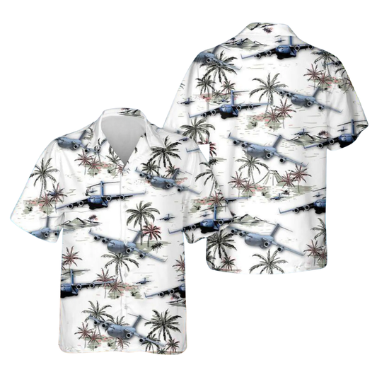 C-17 Airplane Men's Tropical Hawaiian Shirt, C-17 Globemaster III Hawaiian Shirts HE0261