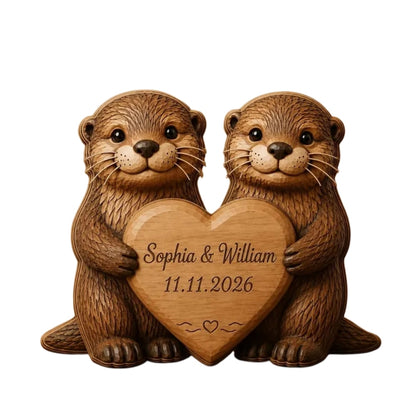 Personalized Otter Couple Wedding Wooden Plaque, Custom Otter Wedding Keepsake Wooden Block WD0791
