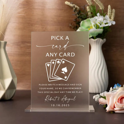 Custom Pick a Card Any Card Guestbook Acrylic Sign, Custom Wedding Playing Card Sign WD0093