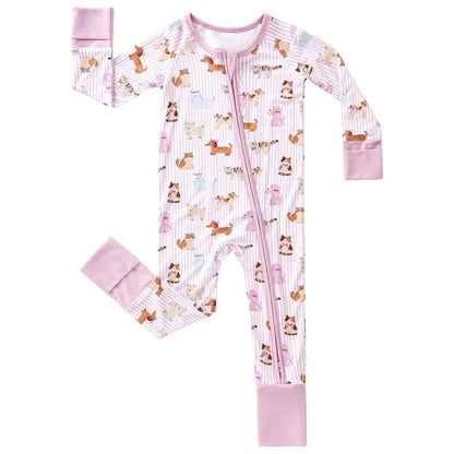Cat And Dog Pink Baby Romper Convertible Zippy, Pets Romper Convertible For Baby BB0400