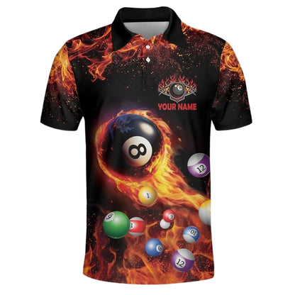 Custom Flame Skull Billiard Polo Shirt Mens, Custom Skull Billiard Team Shirts BIZ0167