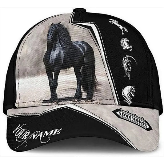 Custom Name Friesian Horse Baseball Cap, Custom 3D Printed Horse Hats Caps CP0094