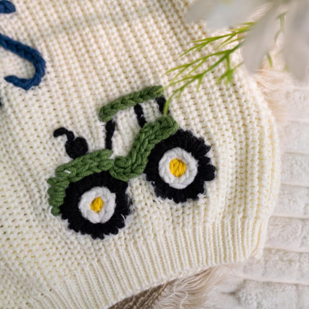 Custom Tractor Baby Embroidered Knit Sweater, Personalized Tractor Baby Sweatshirt BB0766