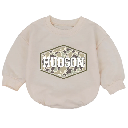 Custom Camo Name Baby Romper Sweater, Custom Baby's Camo Romper Sweatshirt BB0237