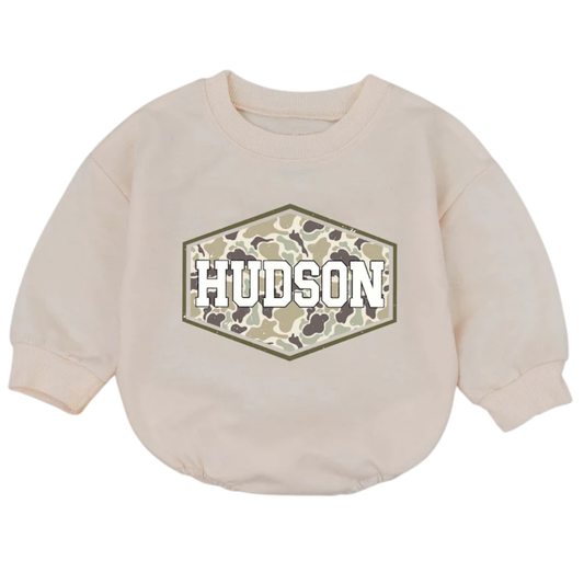 Custom Camo Name Baby Romper Sweater, Custom Baby's Camo Romper Sweatshirt BB0237