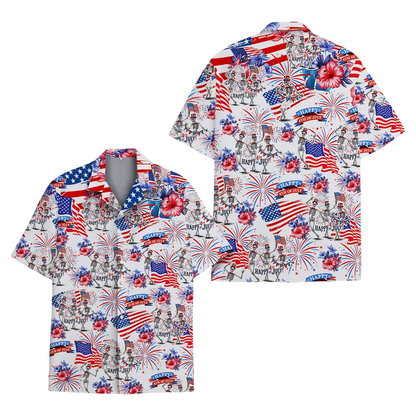 Happy 4th Of July Skeleton Hawaiian Shirt For Men, Independence Day Skull Hawaiian Shirts HE0231