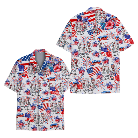 Happy 4th Of July Skeleton Hawaiian Shirt For Men, Independence Day Skull Hawaiian Shirts HE0231