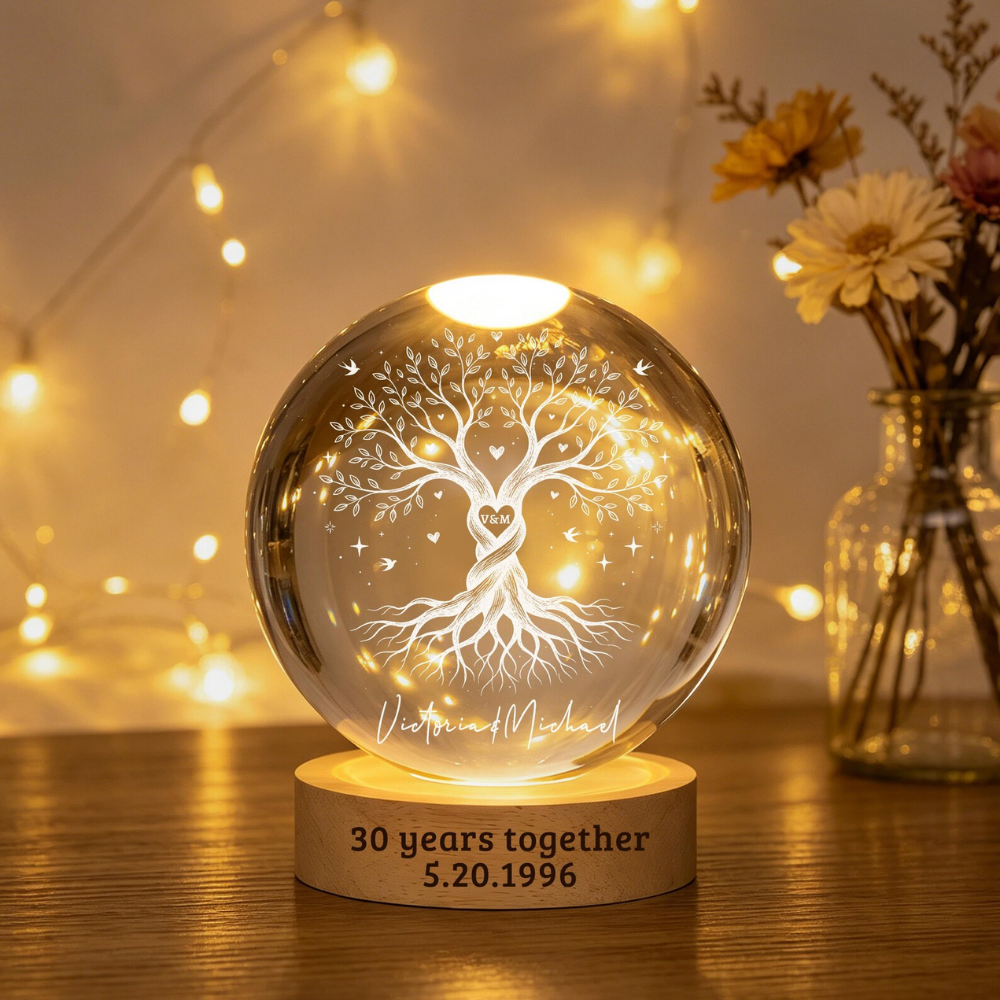 Custom 30 Years Together Crystal Ball Led Night Light, Custom 30th Wedding Keepsake Night Night WD0906