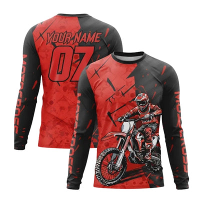 Personalised Black Red MX Long Sleeve Jersey For Men, Custom Motocross Shirts ME0038